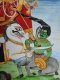 Goddess Durga In Bengali Style (ART-18860-127688) - Handpainted Art Painting - 11in X 15in