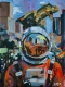 Astronaut In Chaos (ART-8322-127811) - Handpainted Art Painting - 17in X 24in