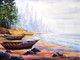 Fishing Boats At Morning Seashore (ART_1232_14207) - Handpainted Art Painting - 25 in X 32in