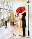 Perfect Date In Rain (ART_2886_20282) - Handpainted Art Painting - 11in X 12in