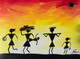 Warli , Warli tribe , Sun , Labour , Rainbow , Nature , Acrylic , Forest , Trees , Silhouette , Culture , Tradition , India,Warli in a Sunny Day,ART_2934_20646,Artist : Ravi Viswanathan,Acrylic