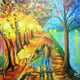 Couple under umbrella (ART_3277_21776) - Handpainted Art Painting - 20in X 20in