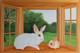 Rabbit and Bunny on Window (ART_976_20107) - Handpainted Art Painting - 36in X 24in