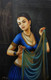 Lady in Blue saree (ART_1090_23047) - Handpainted Art Painting - 24in X 36in