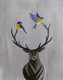 Deer and two birds (ART_3012_23679) - Handpainted Art Painting - 12in X 14in