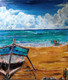 The Resting Boat And The Beach Holidays (ART_1252_24651) - Handpainted Art Painting - 29in X 33in