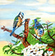 Innocent colourful pair of Birds. (ART_4094_25469) - Handpainted Art Painting - 12in X 12in
