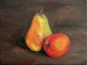 Pear and Apple Still Life (ART_4235_25951) - Handpainted Art Painting - 8in X 6in (Framed)