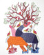Gond - Tree horned Deer (ART_4509_27362) - Handpainted Art Painting - 19in X 23in