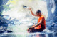 Monk In Water (PRT_403) - Canvas Art Print - 32in X 21in