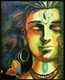 Peaceful Lord Shiva with Lotus (ART_4770_28443) - Handpainted Art Painting - 16in X 20in