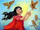 Girl of Owls by Isis Dora (ART_4916_29364) - Handpainted Art Painting - 32in X 24in
