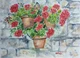 Wall hanging pots of geranium (ART_3554_29321) - Handpainted Art Painting - 14in X 10in