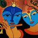 Radha Krishna Acrylic Painting (ART_5093_29748) - Handpainted Art Painting - 9in X 9in (Framed)