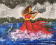 Music and Splashes (ART_5193_30089) - Handpainted Art Painting - 13in X 11in