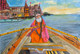 Sadhu on the Boat in  Varanasi lake (ART_5097_29864) - Handpainted Art Painting - 15in X 11in