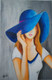 Girl in blue hat (ART_2819_31150) - Handpainted Art Painting - 13in X 18in