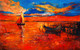 Boat Near The Shore At Sunset (PRT_916) - Canvas Art Print - 21in X 13in