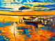 Boat At Bay Against A Dramatic Background (PRT_884) - Canvas Art Print - 20in X 15in
