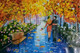 Bright couple walking in park knife painting (ART_5345_31187) - Handpainted Art Painting - 36in X 24in