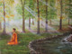 Meditation in Misty Forest (ART_976_33138) - Handpainted Art Painting - 24in X 18in