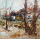 Houses And Trees Abstract (PRT_973) - Canvas Art Print - 22in X 21in