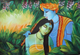 The Divine Radha Krishna-2 (ART_3319_30846) - Handpainted Art Painting - 36in X 24in