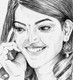 Kajal Agarwal speaks in mobile (ART_4772_34705) - Handpainted Art Painting - 12in X 16in