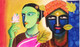 Village Couple (ART_6217_35936) - Handpainted Art Painting - 36in X 22in