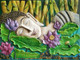 Sleeping Buddha 3D (ART_1892_37045) - Handpainted Art Painting - 33in X 27in (Framed)