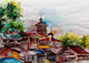 Peaceful Tibet. (ART_5576_37757) - Handpainted Art Painting - 10in X 7in
