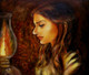 Lady with lamp (ART_5949_38397) - Handpainted Art Painting - 18in X 24in