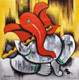 Ganesha Playing Flute (ART_6730_39022) - Handpainted Art Painting - 15in X 15in