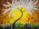 White leaves tree thick Palette knife Acrylic (ART_6491_37260) - Handpainted Art Painting - 16in X 12in (Framed)