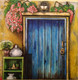 The blue door (ART_6775_39350) - Handpainted Art Painting - 24in X 24in (Framed)