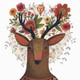 The Floral Deer (PRT_1243) - Canvas Art Print - 50in X 50in
