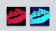 lips, kiss, painting of lips, flouroscent , flourescent painting, multipiece