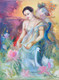 Radha Krishna with swan  (ART_7206_44226) - Handpainted Art Painting - 36in X 46in