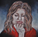 Girl portrait  in a thoughtful pose  (ART_1626_40868) - Handpainted Art Painting - 24in X 24in