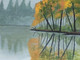 Autumn trees and their reflection in water (ART_7245_45368) - Handpainted Art Painting - 16in X 12in