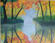 Autumn trees and their reflection in water (ART_7245_45367) - Handpainted Art Painting - 18in X 14in