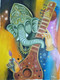 Ganesha modern art veena holding (ART_7279_45692) - Handpainted Art Painting - 21in X 27in