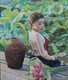 Girl with lotus (ART_7259_46440) - Handpainted Art Painting - 30in X 36in