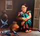 Rajasthani Lady with pigeon  (ART_1090_46997) - Handpainted Art Painting - 28in X 32in