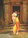 Women entering temple (ART_6267_47534) - Handpainted Art Painting - 21in X 29in