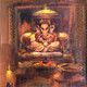 Lord Ganesha seen through decorated rural temple door (ART_6267_47472) - Handpainted Art Painting - 12in X 12in