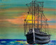 Ship with the Setting Sun as Background (ART_7423_47795) - Handpainted Art Painting - 12in X 10in