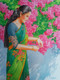 Girl With Bougainvillea Flowers (ART_7447_48058) - Handpainted Art Painting - 11in X 15in