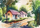 Village streets (ART_7420_48043) - Handpainted Art Painting - 12in X 8in