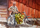 Coconut Seller (ART_7460_48226) - Handpainted Art Painting - 16in X 12in